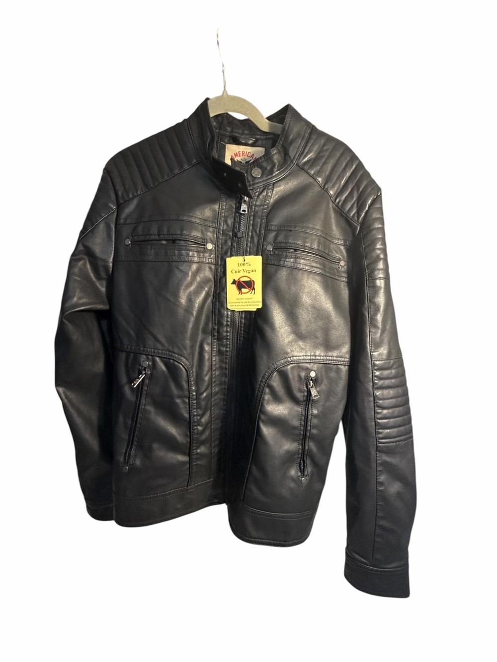 NWT American Culture Black Faux Leather Moto Jacket Sz Small